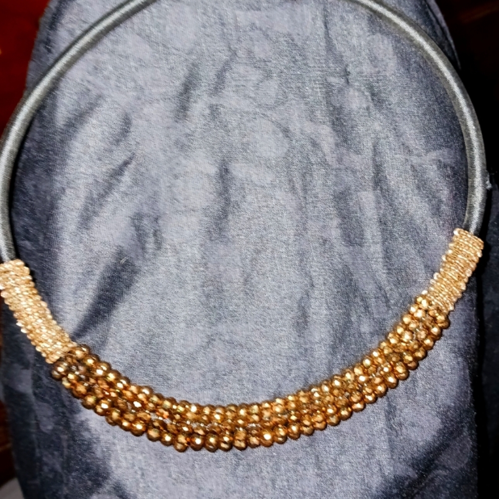 Crochet rope Copper Crystal bead choker